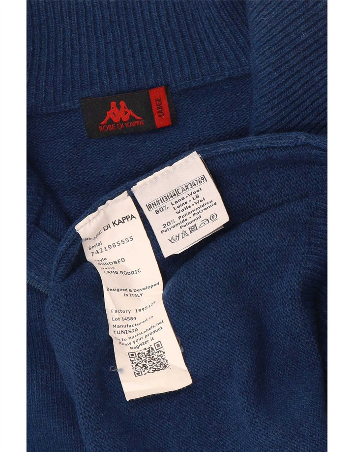 Suéter masculino Kappa com zíper e gola grande de lã azul marinho