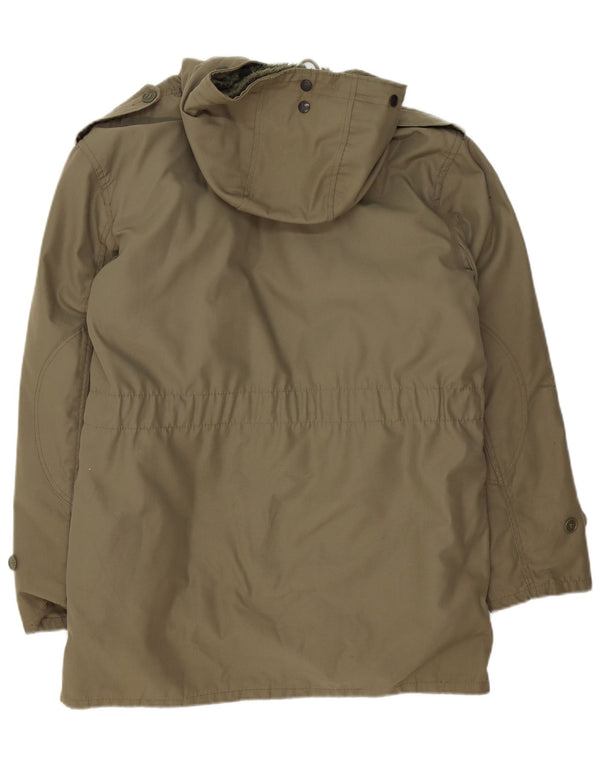 Jaqueta masculina vintage militar com capuz Sherpa Parka Reino Unido 38 cáqui médio