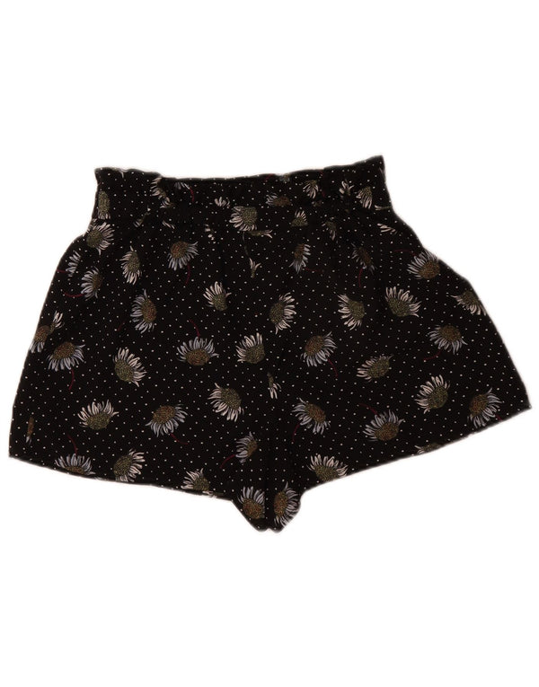 Shorts casuais femininos Topshop UK 10 pequenos W26 poliéster floral preto