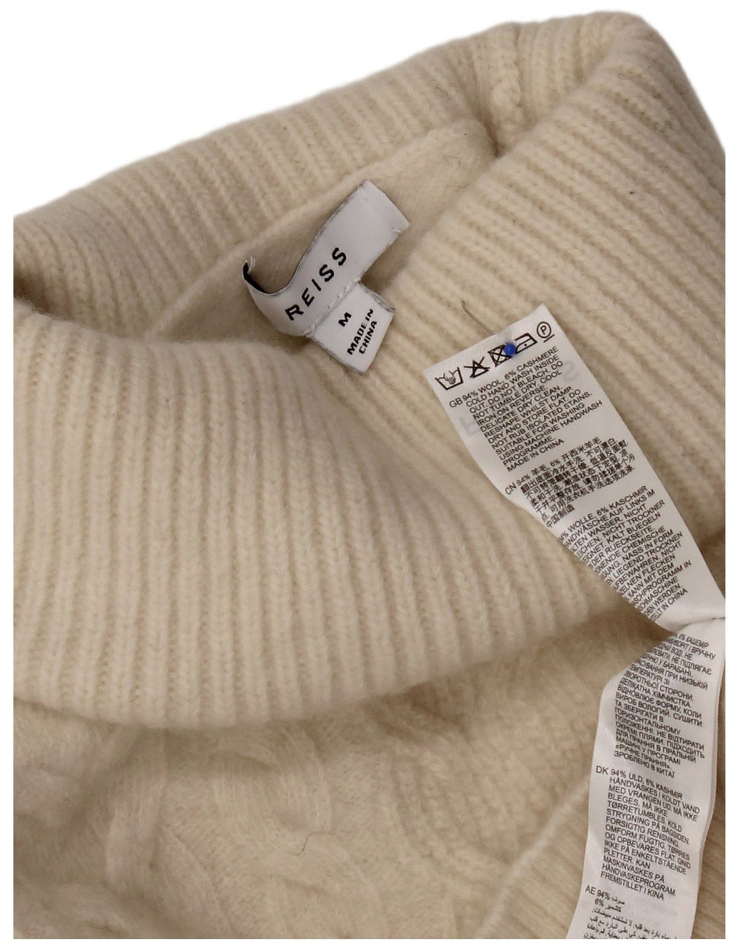 Suéter feminino Reiss com gola redonda e lã branca média UK 14