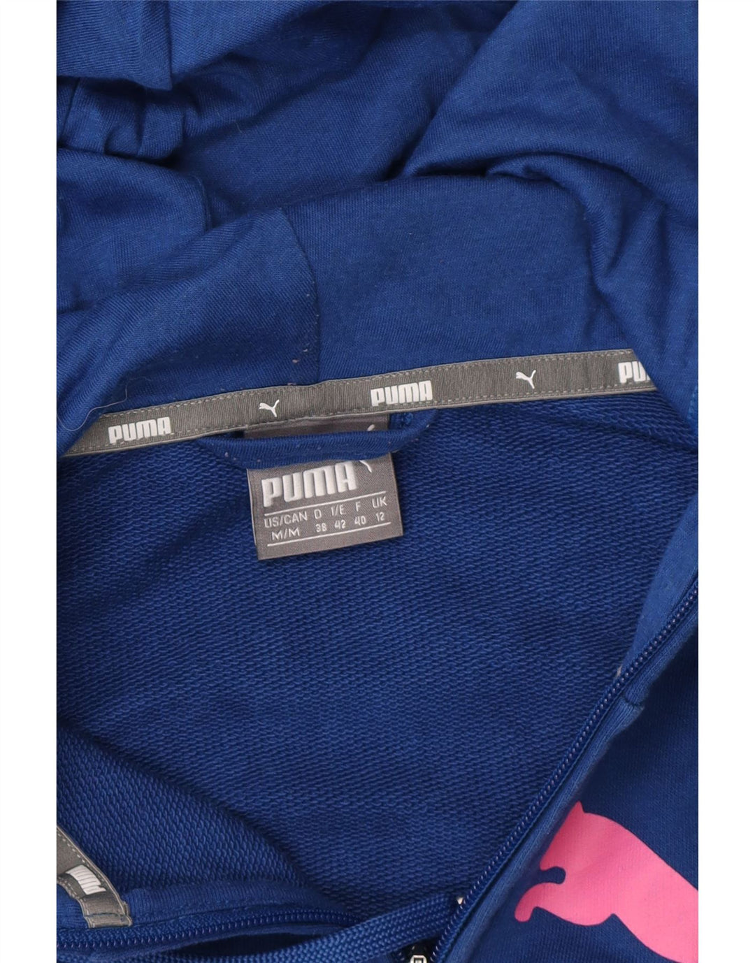 PUMA Womens Graphic Zip Hoodie Sweater UK 12 Medium Blue Cotton Vintage Puma and Second-Hand Puma from Messina Hembry 