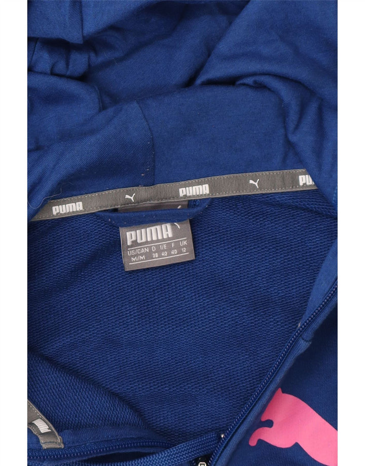 PUMA Womens Graphic Zip Hoodie Sweater UK 12 Medium Blue Cotton Vintage Puma and Second-Hand Puma from Messina Hembry 