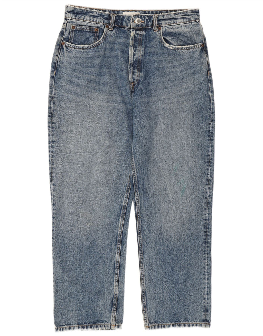 Calça jeans feminina Zara com cintura alta EU 44 XL W34 L26 azul algodão