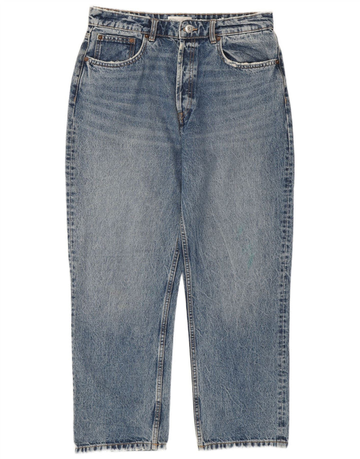 Calça jeans feminina Zara com cintura alta EU 44 XL W34 L26 azul algodão