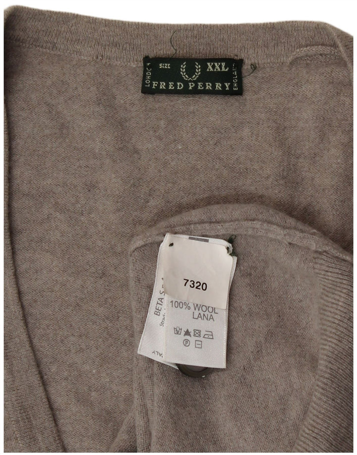 Suéter cardigã feminino Fred Perry UK 20 2XL lã cinza