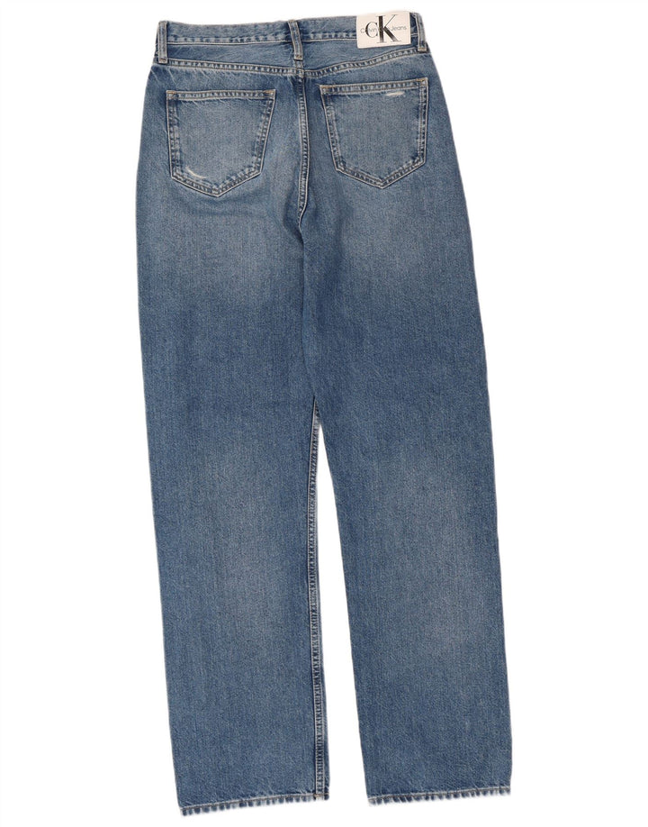 Calça jeans feminina CALVIN KLEIN cintura alta desgastada reta W30 L32 azul