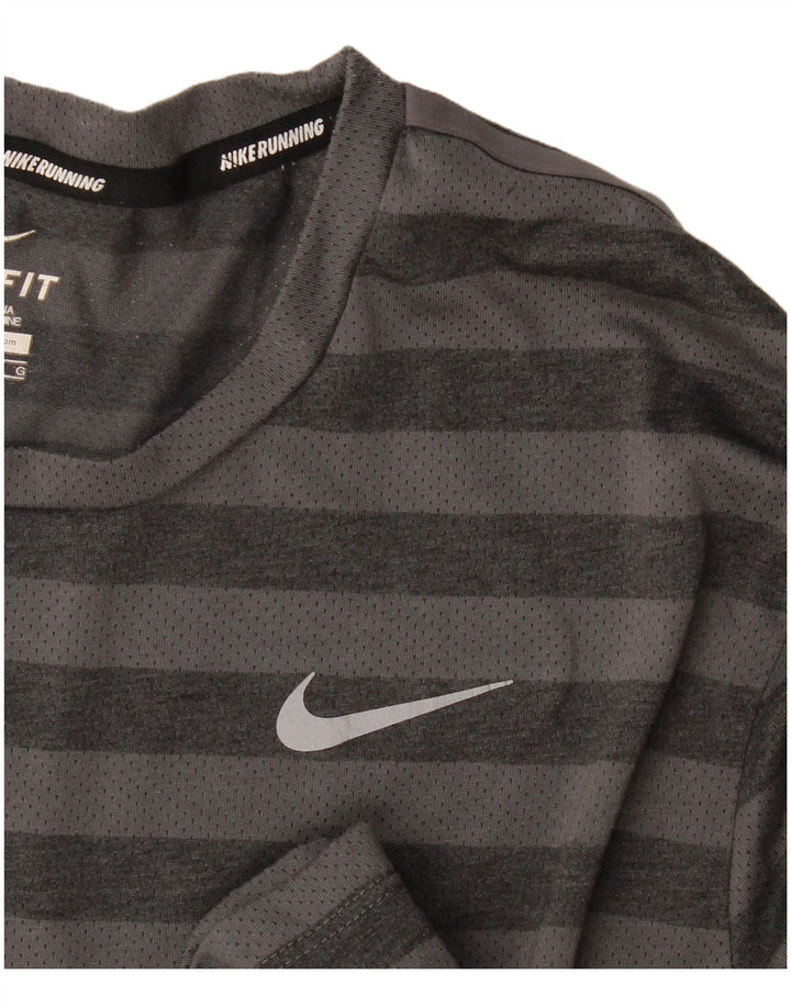 Camiseta masculina Nike Dri Fit grande poliéster listrado cinza
