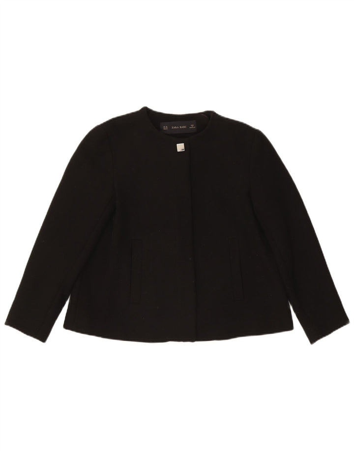 Jaqueta blazer feminina Zara Crop 1 botão Reino Unido 6 XS preto acetato