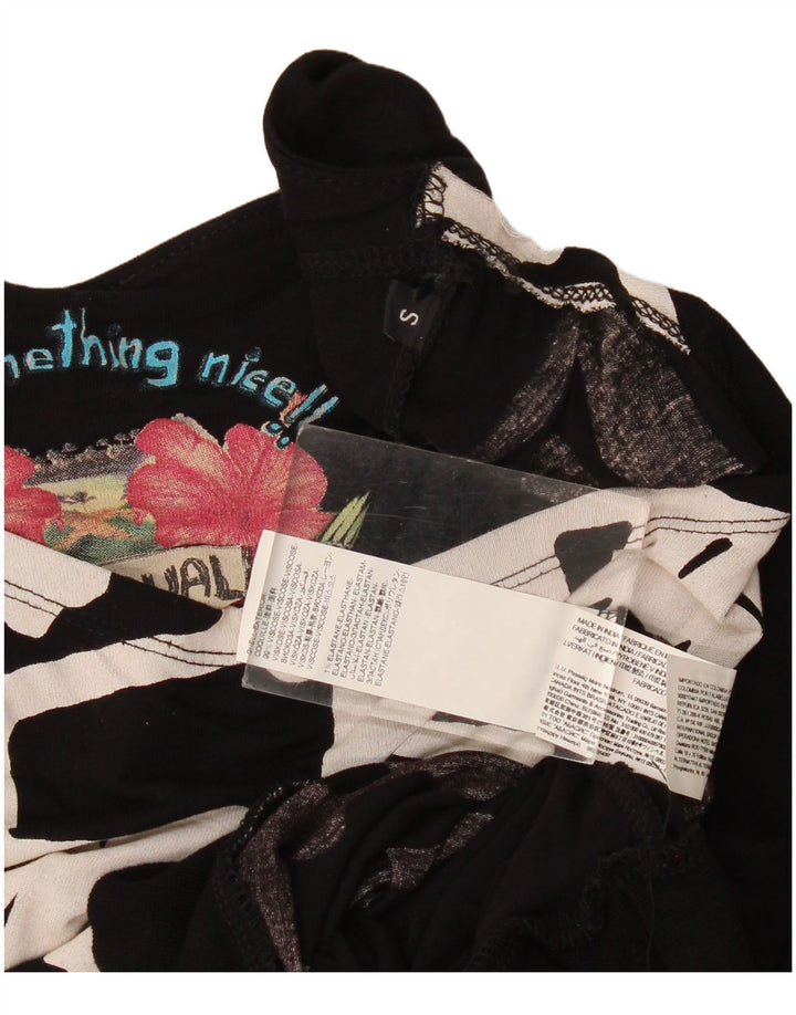 Blusa feminina Desigual com estampa batwing top Reino Unido 10 pequeno preto geométrico