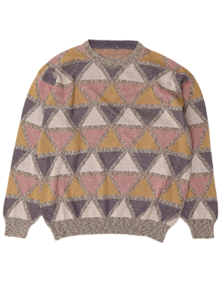Suéter vintage masculino com gola redonda grande multicolorido Argyle/Diamante