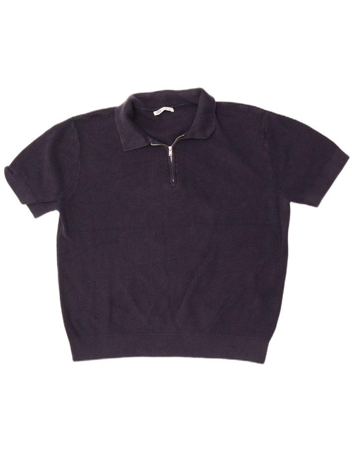 Camisa polo masculina Zara grande algodão azul marinho