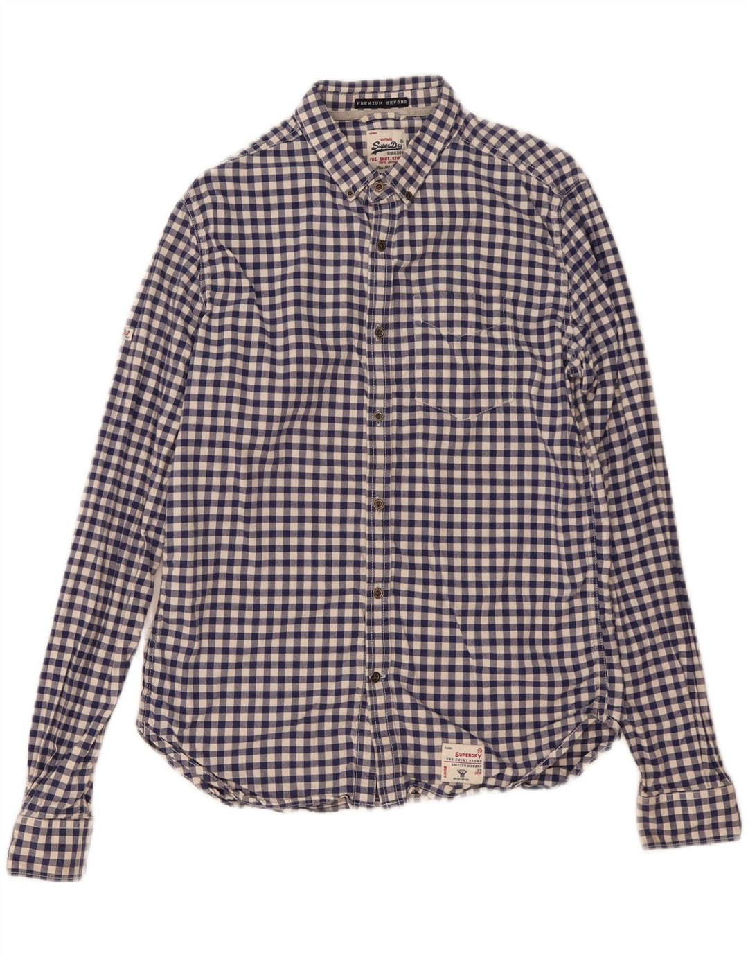Camisa masculina Superdry algodão guingão azul médio