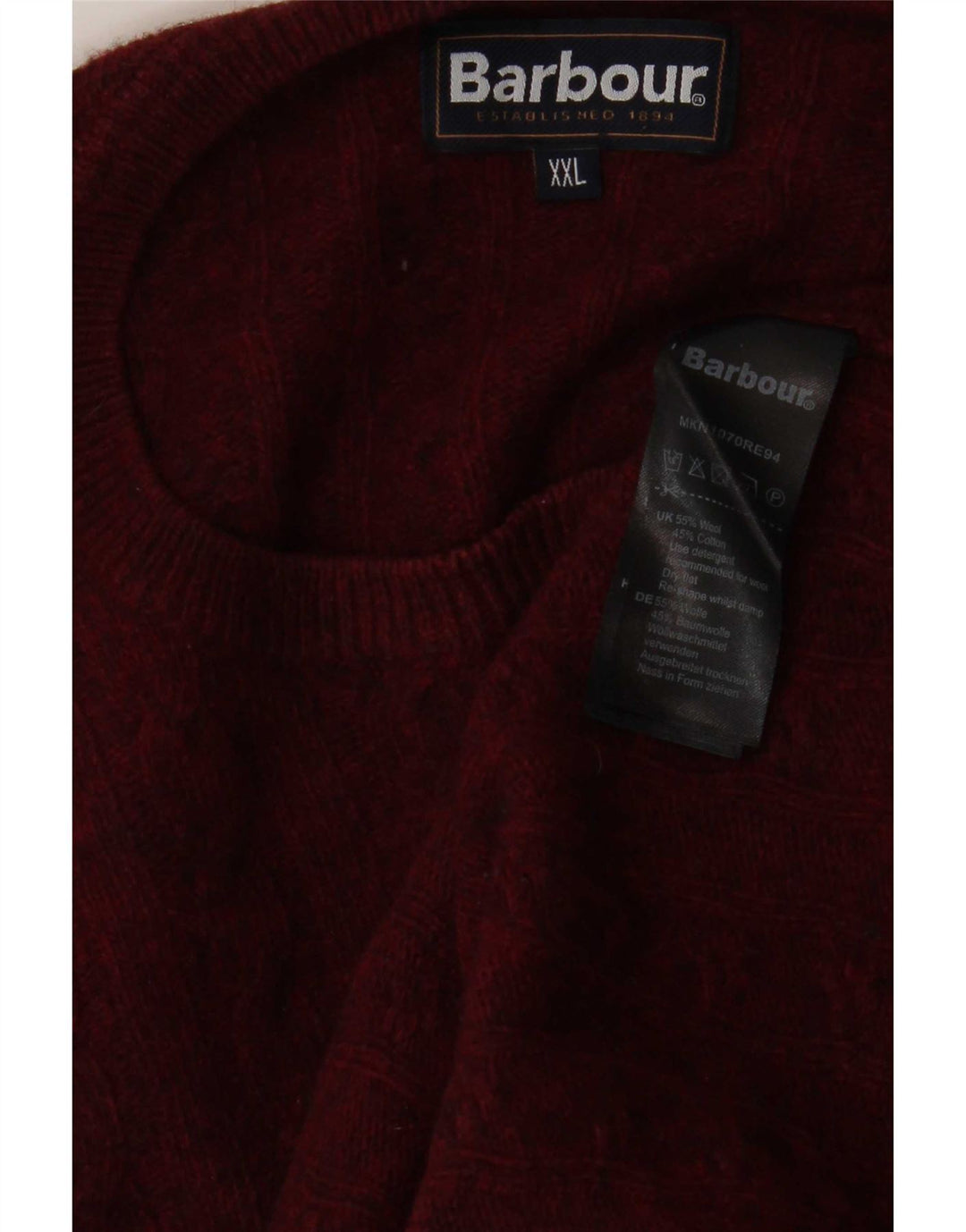 Suéter masculino Barbour com gola redonda 2XL lã cor de vinho