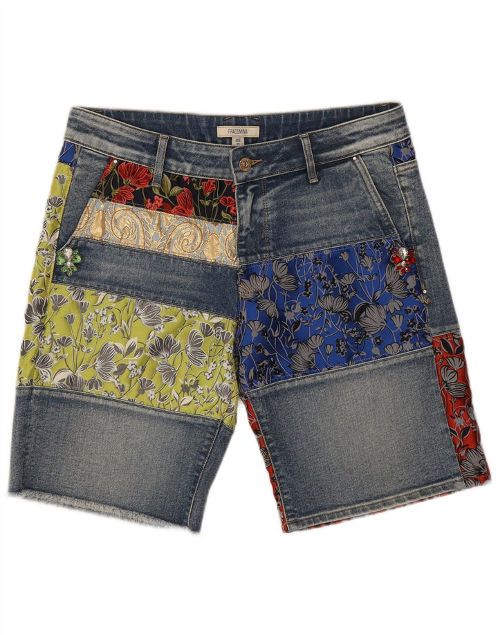 Shorts jeans feminino Fracomina W27 pequeno patchwork azul