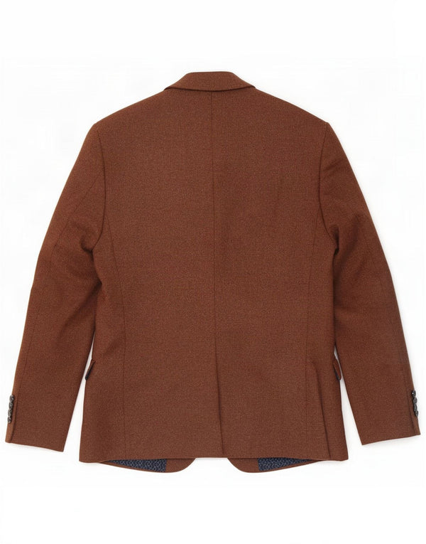 Jaqueta de blazer curta de 2 botões para homens Red Herring poliéster marrom do Reino Unido 40 grande