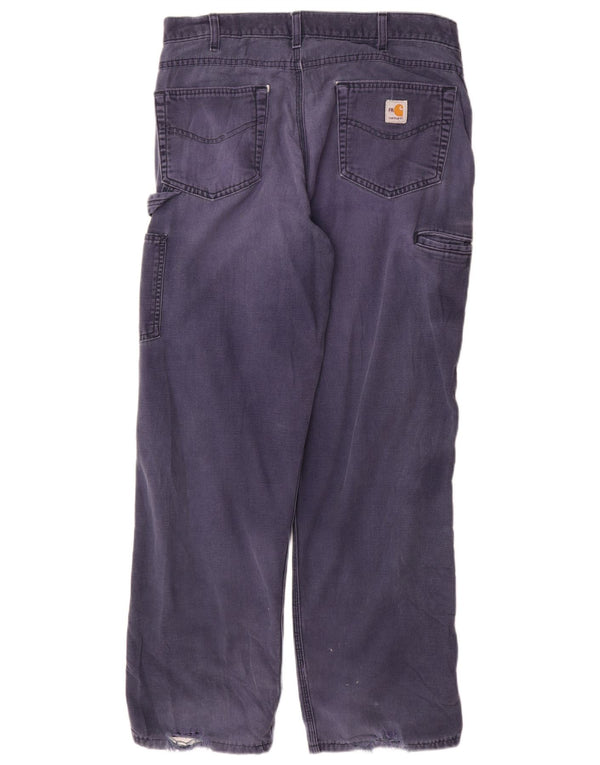 Carhartt Mens Straight Cargo Calças W34 L32 Azul Marinho Algodão