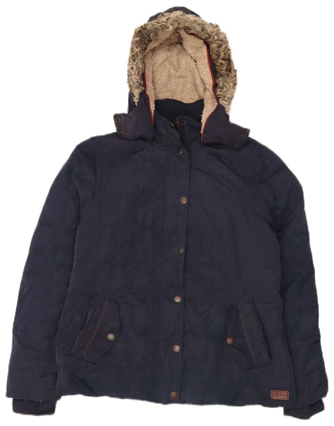 Jaqueta acolchoada com capuz feminina FAT FACE UK 14 grande poliéster azul marinho