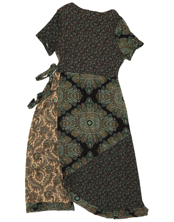 Vestido feminino vintage UK 20 2XL verde patchwork viscose boêmio