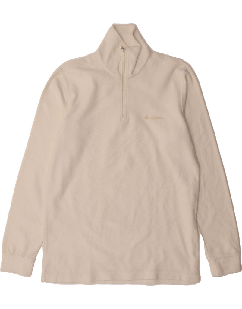 CHAMPION Mens Zip Neck Fleece Jumper Large White Vintage Champion and Second-Hand Champion from Messina Hembry 