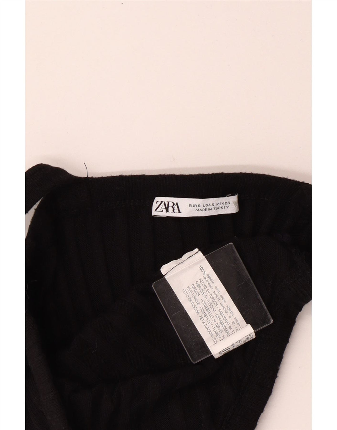Zara Womens Crop Top UK 8 Pequeno Algodão Preto