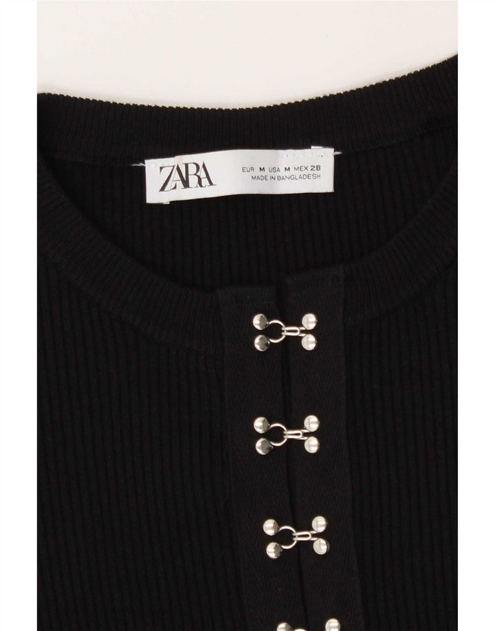 Top cardigã feminino de manga comprida Zara Reino Unido 12 médio preto