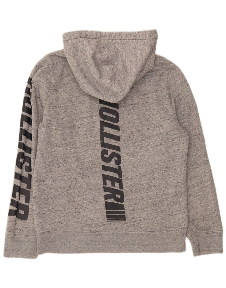 Suéter masculino com capuz gráfico HOLLISTER algodão manchado cinza médio