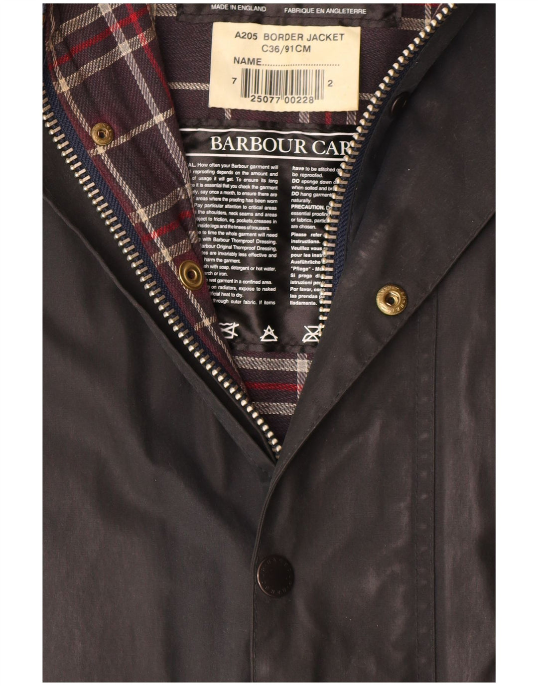 Sobretudo masculino Barbour de algodão encerado com borda UK 36 pequeno preto