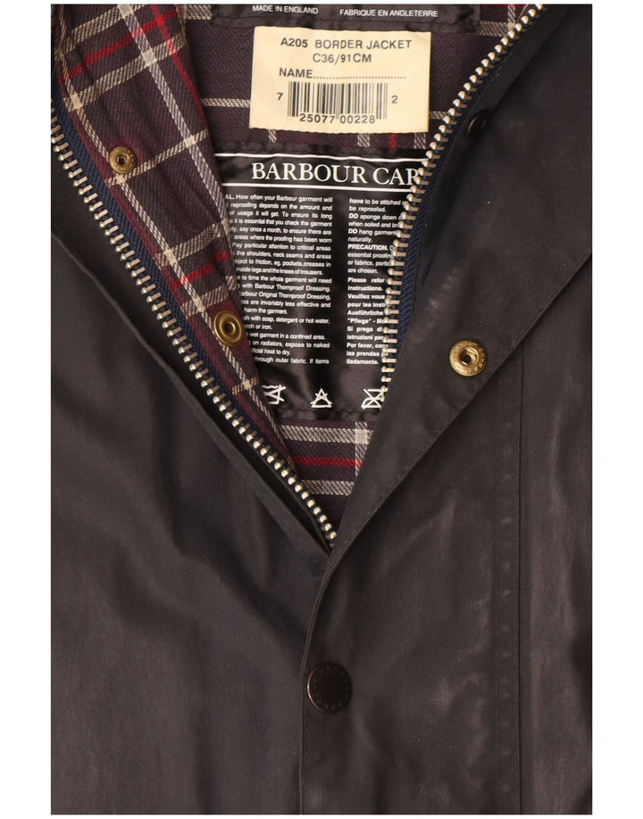 Sobretudo masculino Barbour de algodão encerado com borda UK 36 pequeno preto