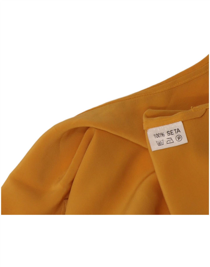 Top curto feminino vintage sem mangas Reino Unido 12 seda amarela média