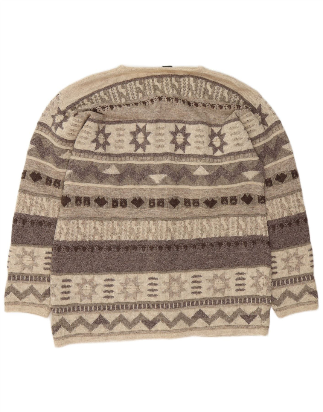 Suéter cardigã feminino vintage Reino Unido 16 grande bege Fair Isle