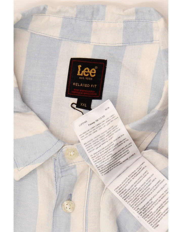 Camisa pulôver masculina de manga curta e ajuste relaxado LEE 2XL linho listrado azul