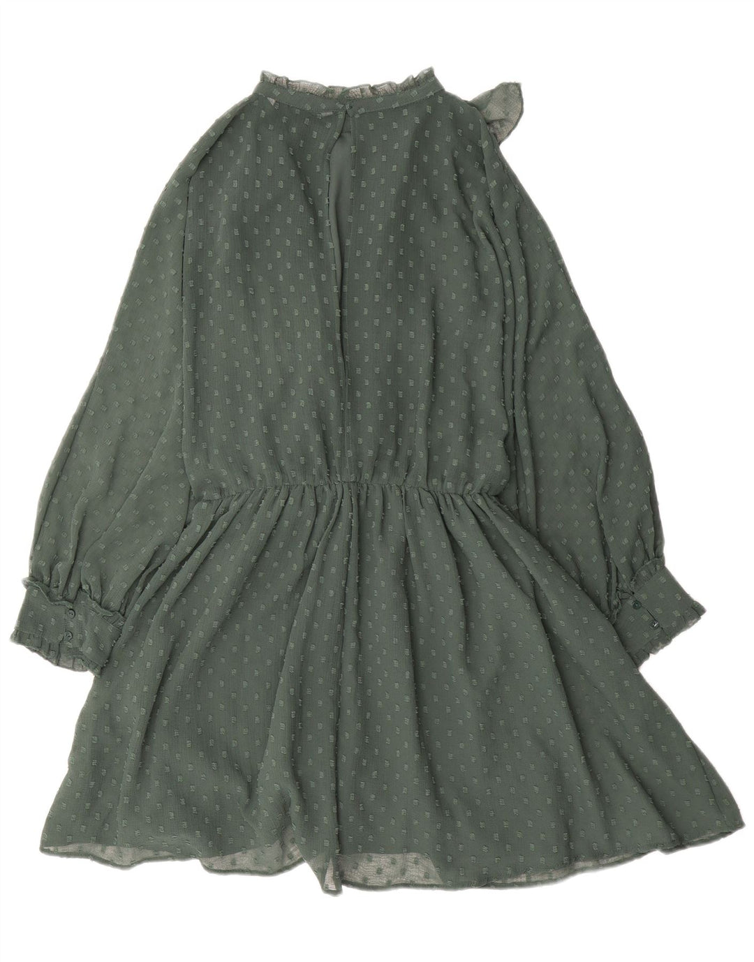 Vestido feminino Zara de manga comprida com babados na frente e linha A Reino Unido 14 verde médio