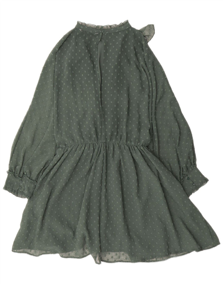 Vestido feminino Zara de manga comprida com babados na frente e linha A Reino Unido 14 verde médio