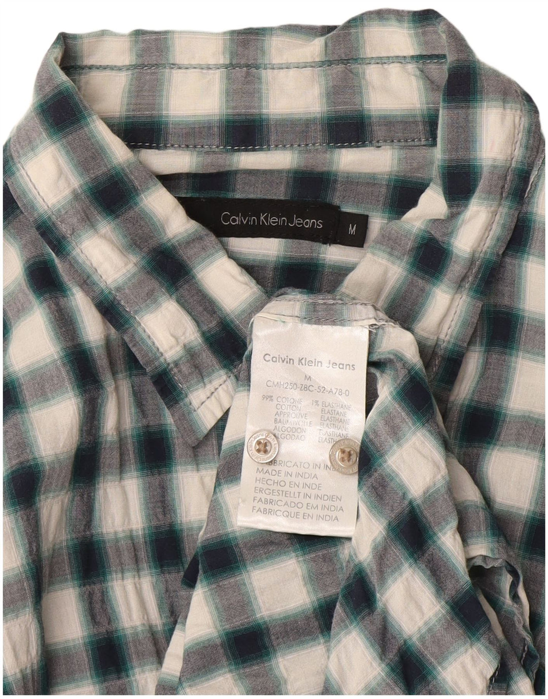 Camisa masculina Calvin Klein algodão xadrez verde médio