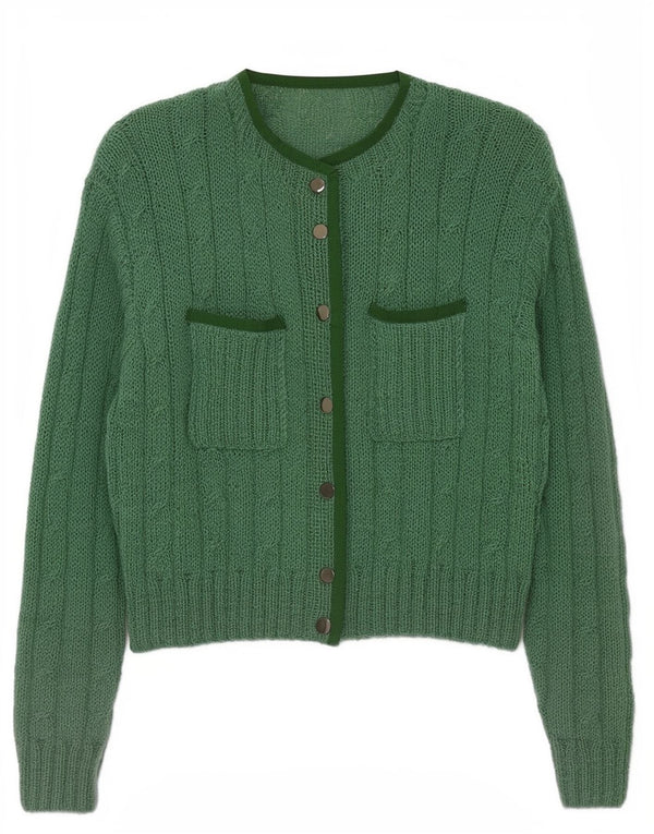 Suéter cardigã vintage feminino UK 16 verde grande