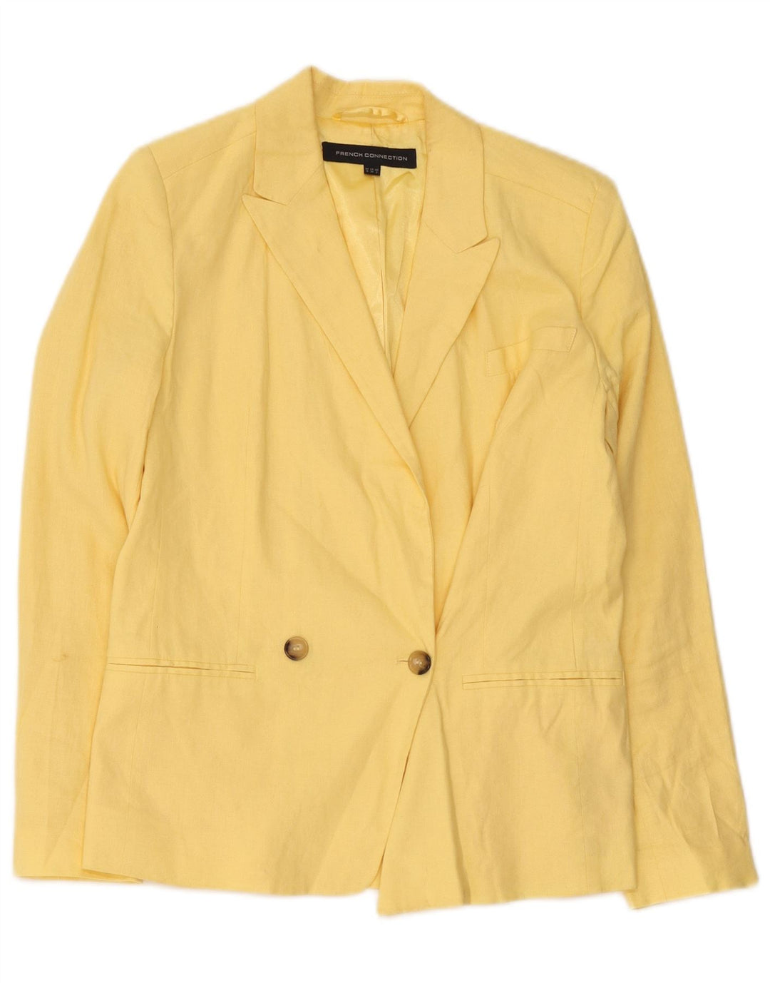 Jaqueta blazer feminina French Connection com peito duplo Reino Unido 6 XS linho amarelo
