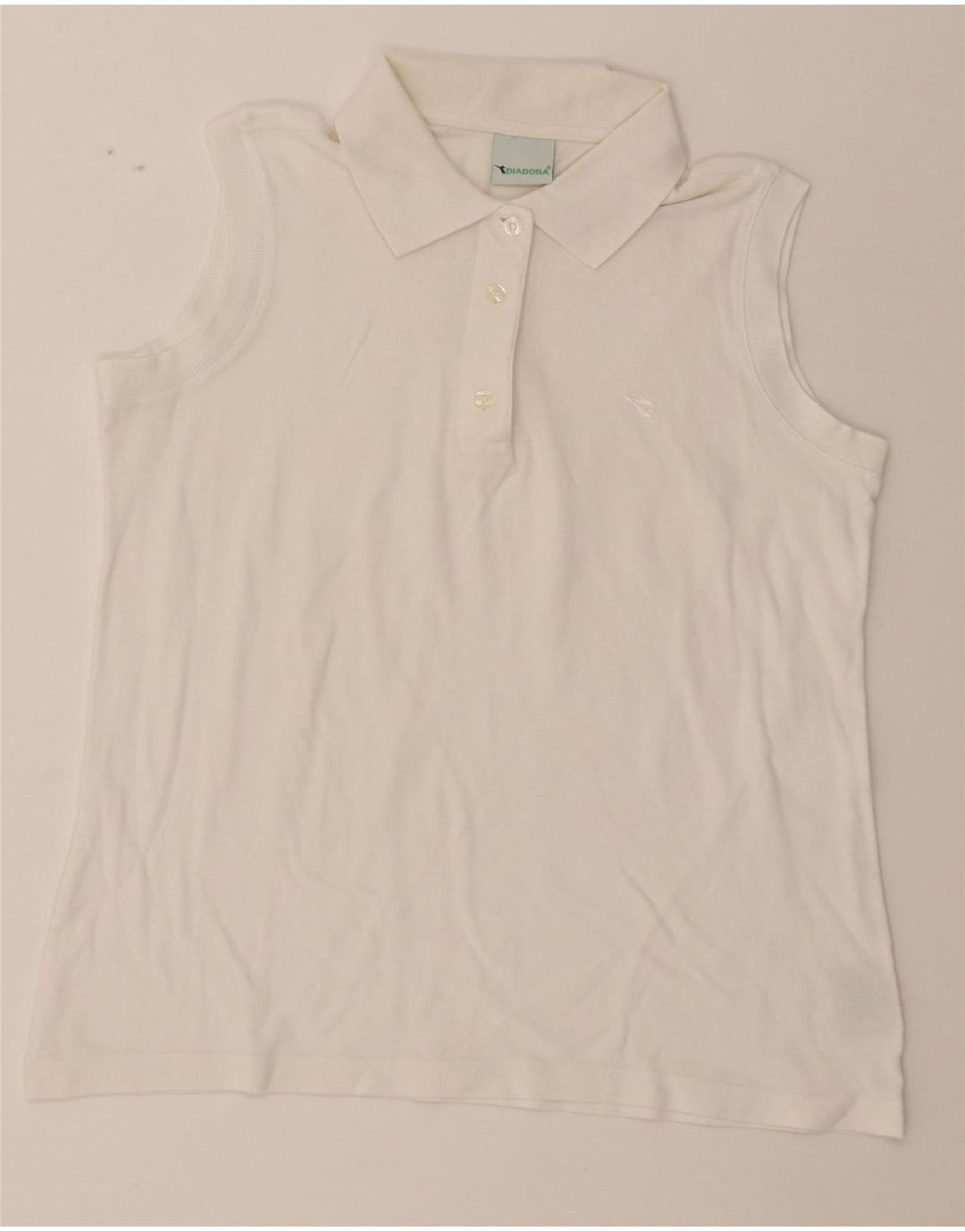 DIADORA Womens Sleeveless Polo Shirt IT 46 Large White Cotton Vintage Diadora and Second-Hand Diadora from Messina Hembry 