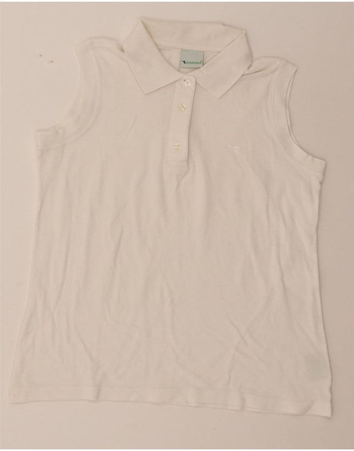DIADORA Womens Sleeveless Polo Shirt IT 46 Large White Cotton Vintage Diadora and Second-Hand Diadora from Messina Hembry 