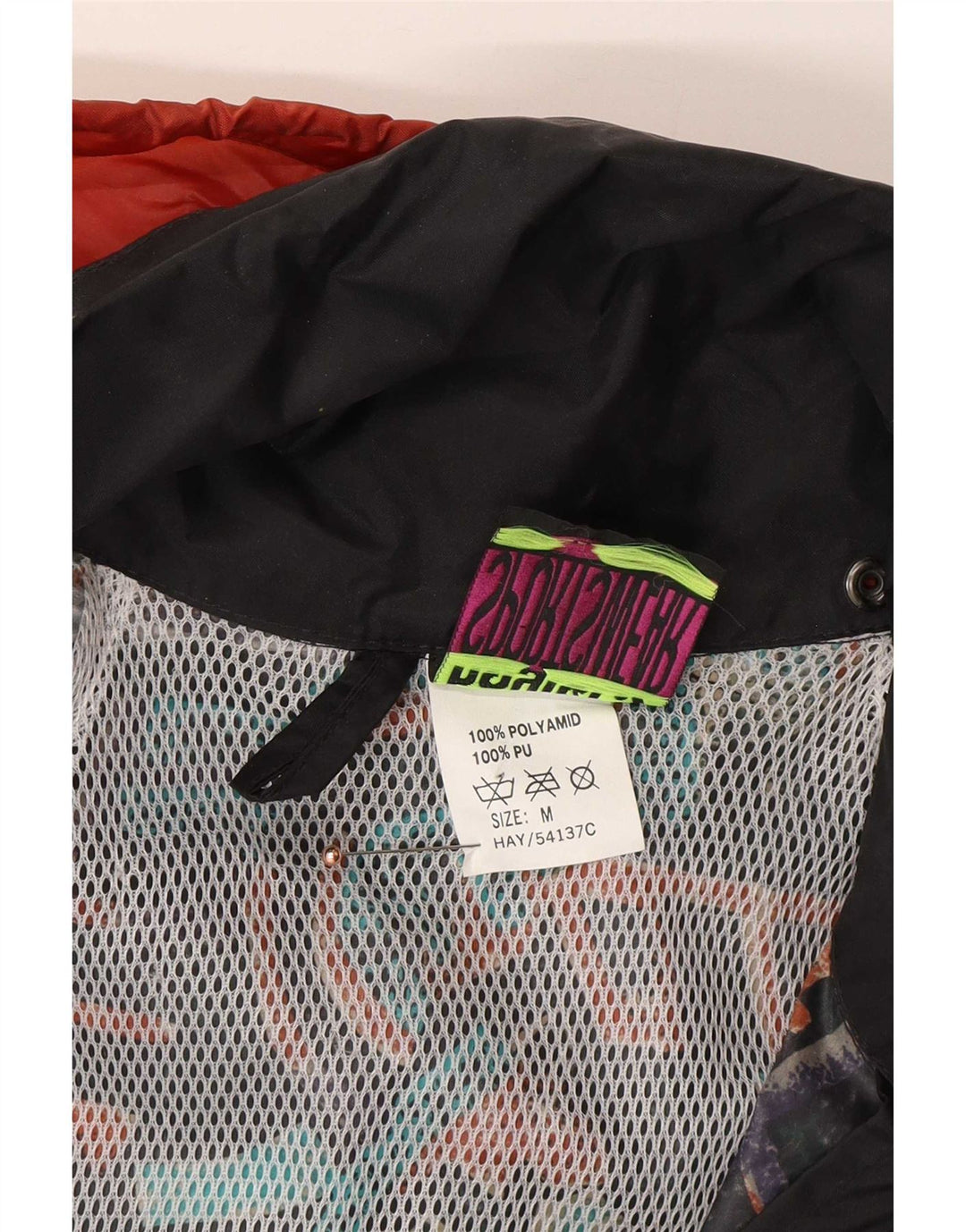 Jaqueta de chuva vintage masculina com capuz Anorak UK 38 médio preto geométrico