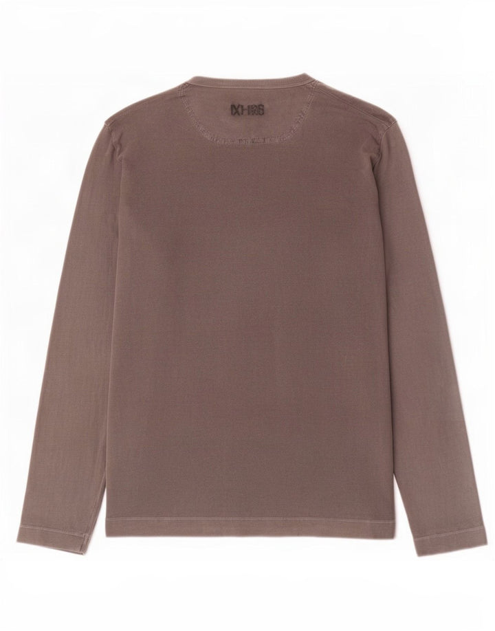 Diesel Mens Graphic Top Manga Longa Grande Algodão Cinza