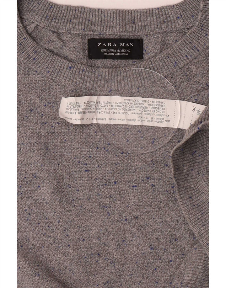 Zara Suéter masculino com gola canoa e algodão manchado cinza médio