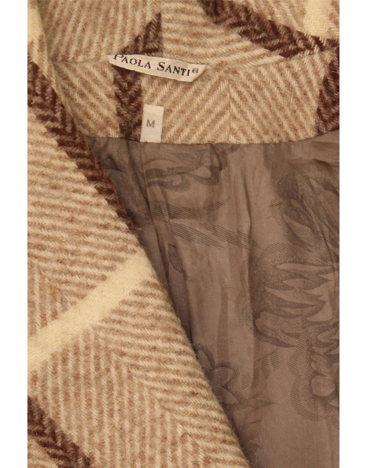 Casaco Feminino Vintage Oversized Reino Unido 14 Médio Bege Xadrez Lã