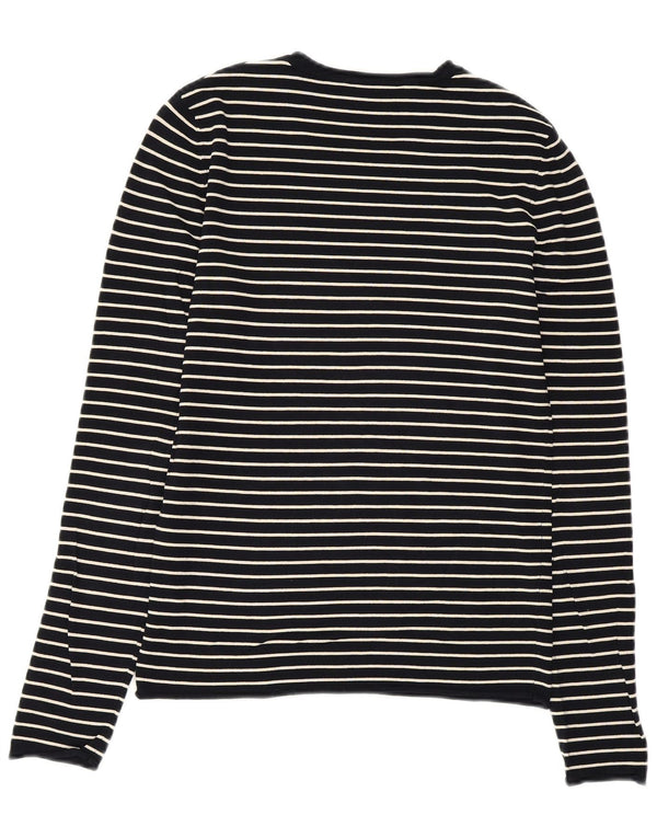 Suéter feminino ZARA com gola redonda, viscose listrada azul marinho grande Reino Unido 14