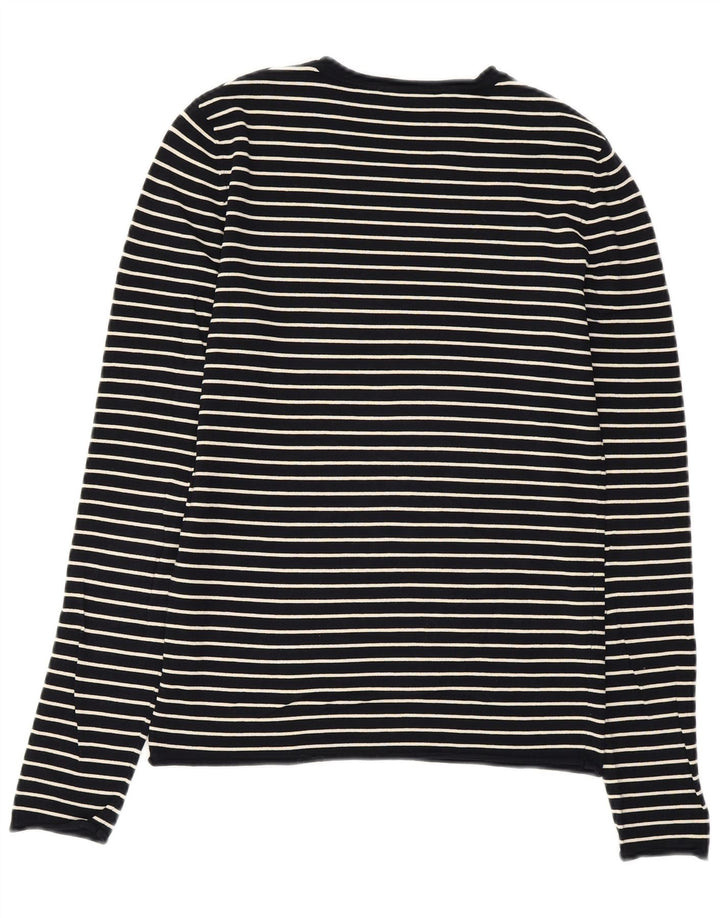 Suéter feminino ZARA com gola redonda, viscose listrada azul marinho grande Reino Unido 14