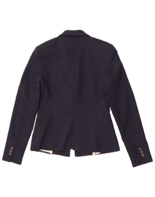 Jaqueta blazer feminina Zara com 1 botão Reino Unido 10 pequeno algodão azul marinho