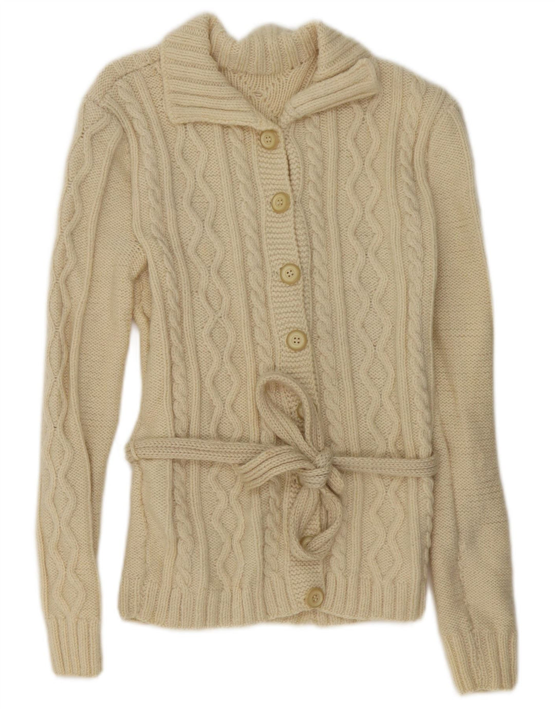 Suéter Cardigan Feminino Vintage UK 14 Médio Bege