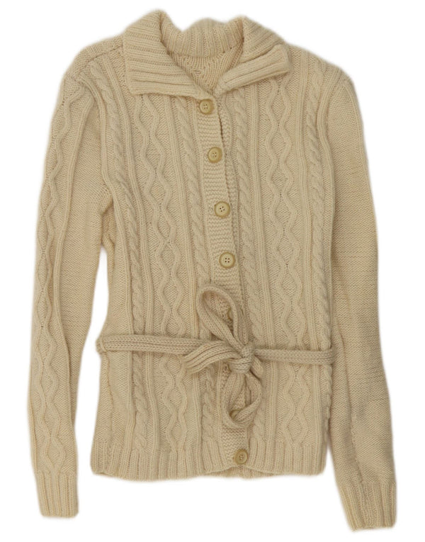 Suéter Cardigan Feminino Vintage UK 14 Médio Bege
