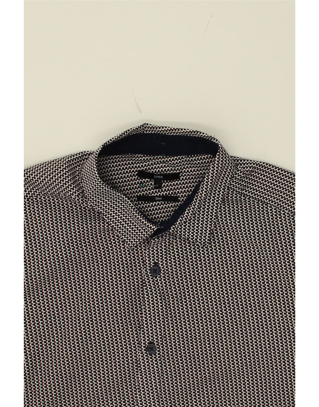 JULES Mens Shirt Large Black Geometric Cotton Vintage Jules and Second-Hand Jules from Messina Hembry 