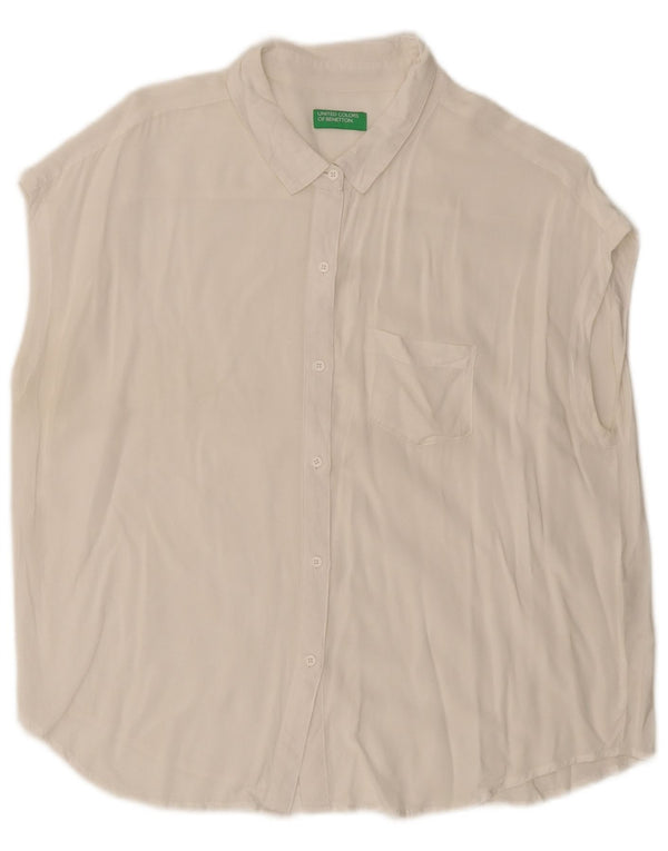 Camisa feminina sem mangas BENETTON UK 16 grande viscose branca