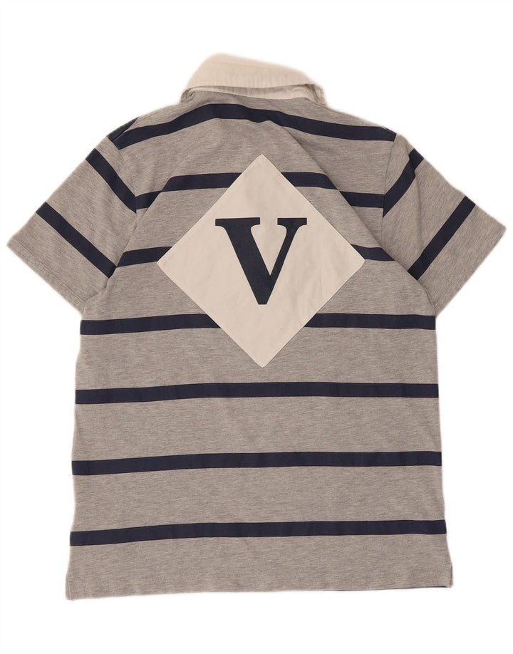 Camisa polo masculina Adidas Graphic Rugby poliéster listrado cinza médio
